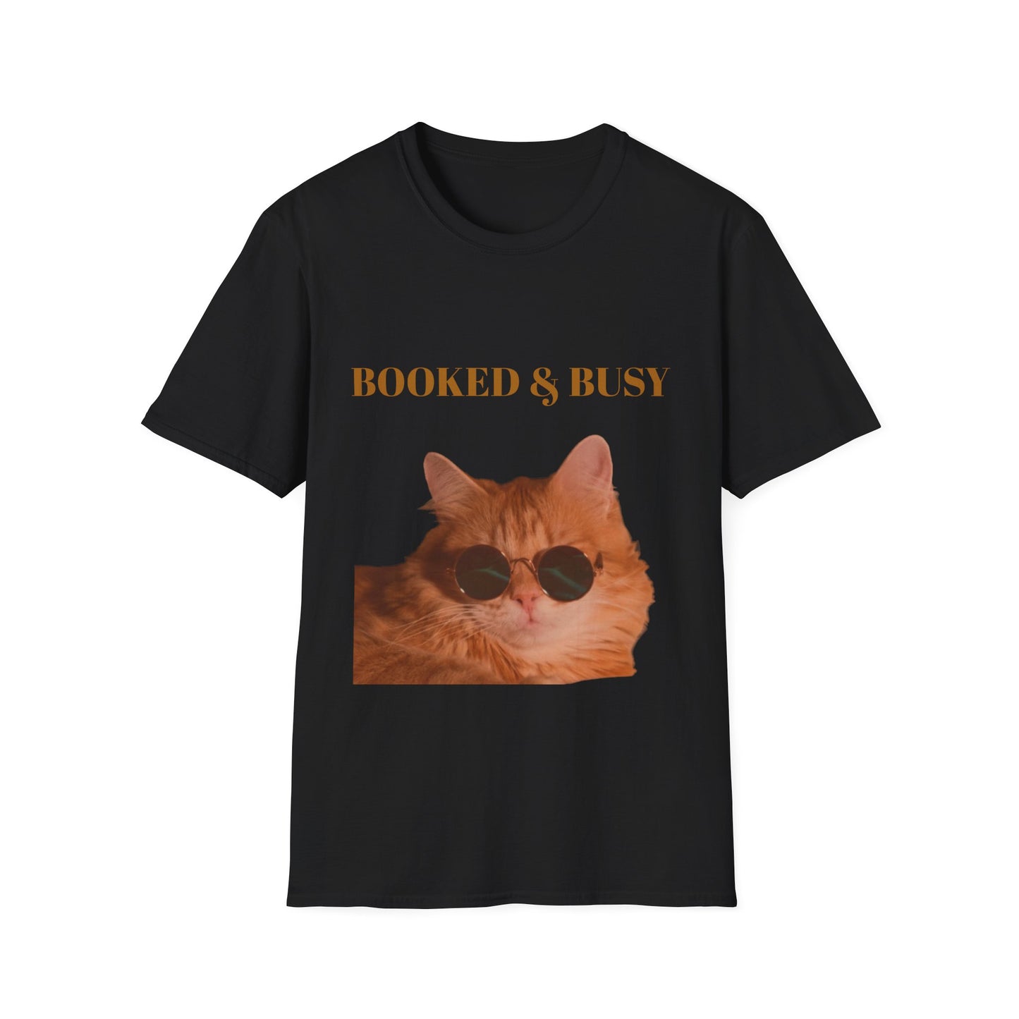 Funny Cat T-Shirt – “Booked & Busy” Unisex Softstyle Tee – Casual, Comfortable Shirt for Cat Lovers with a Playful, Motivational Message
