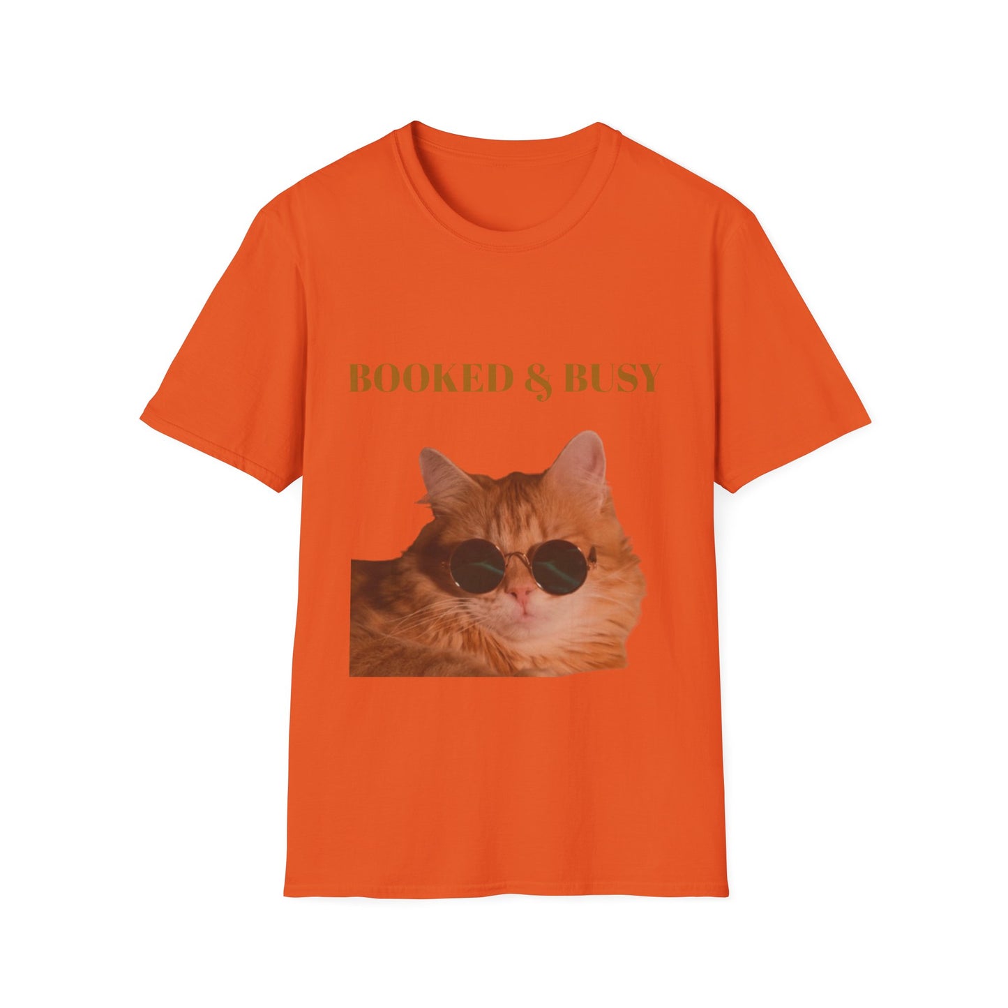 Funny Cat T-Shirt – “Booked & Busy” Unisex Softstyle Tee – Casual, Comfortable Shirt for Cat Lovers with a Playful, Motivational Message