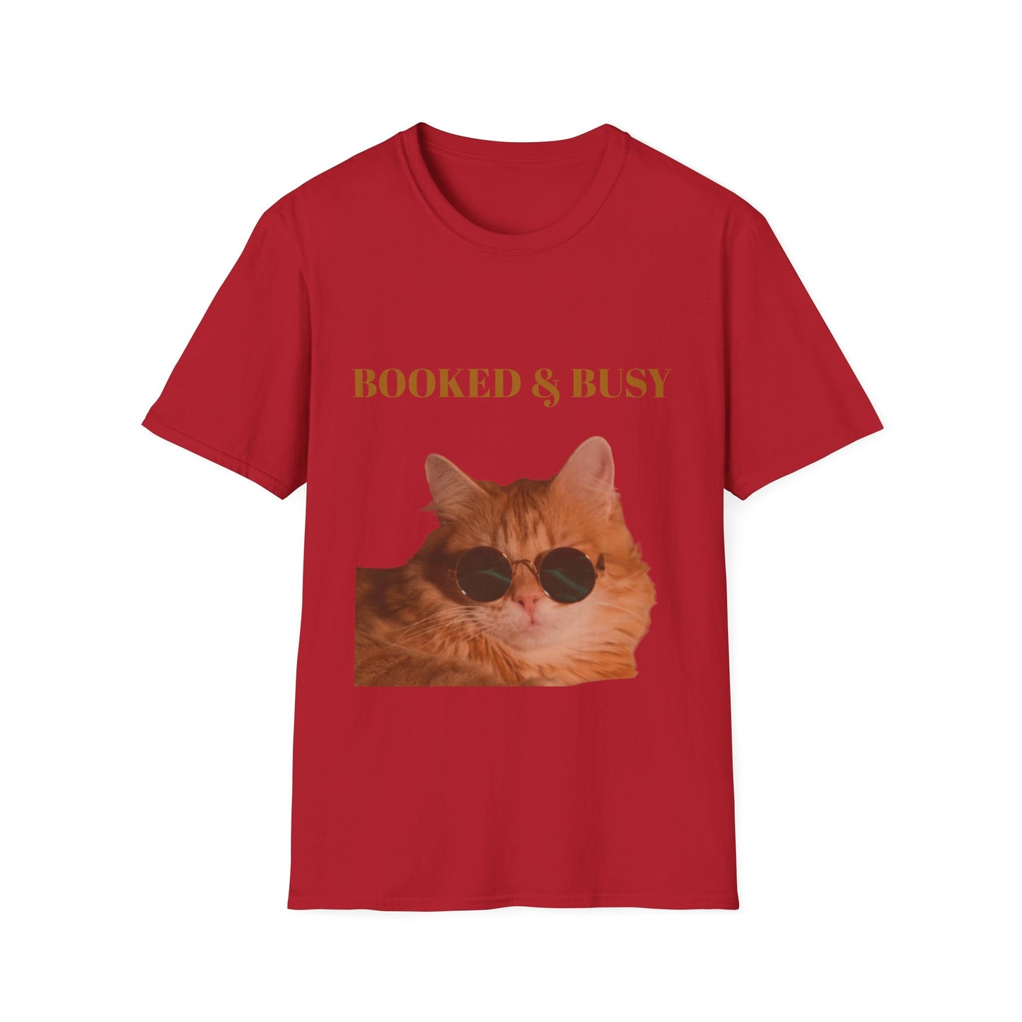 Funny Cat T-Shirt – “Booked & Busy” Unisex Softstyle Tee – Casual, Comfortable Shirt for Cat Lovers with a Playful, Motivational Message