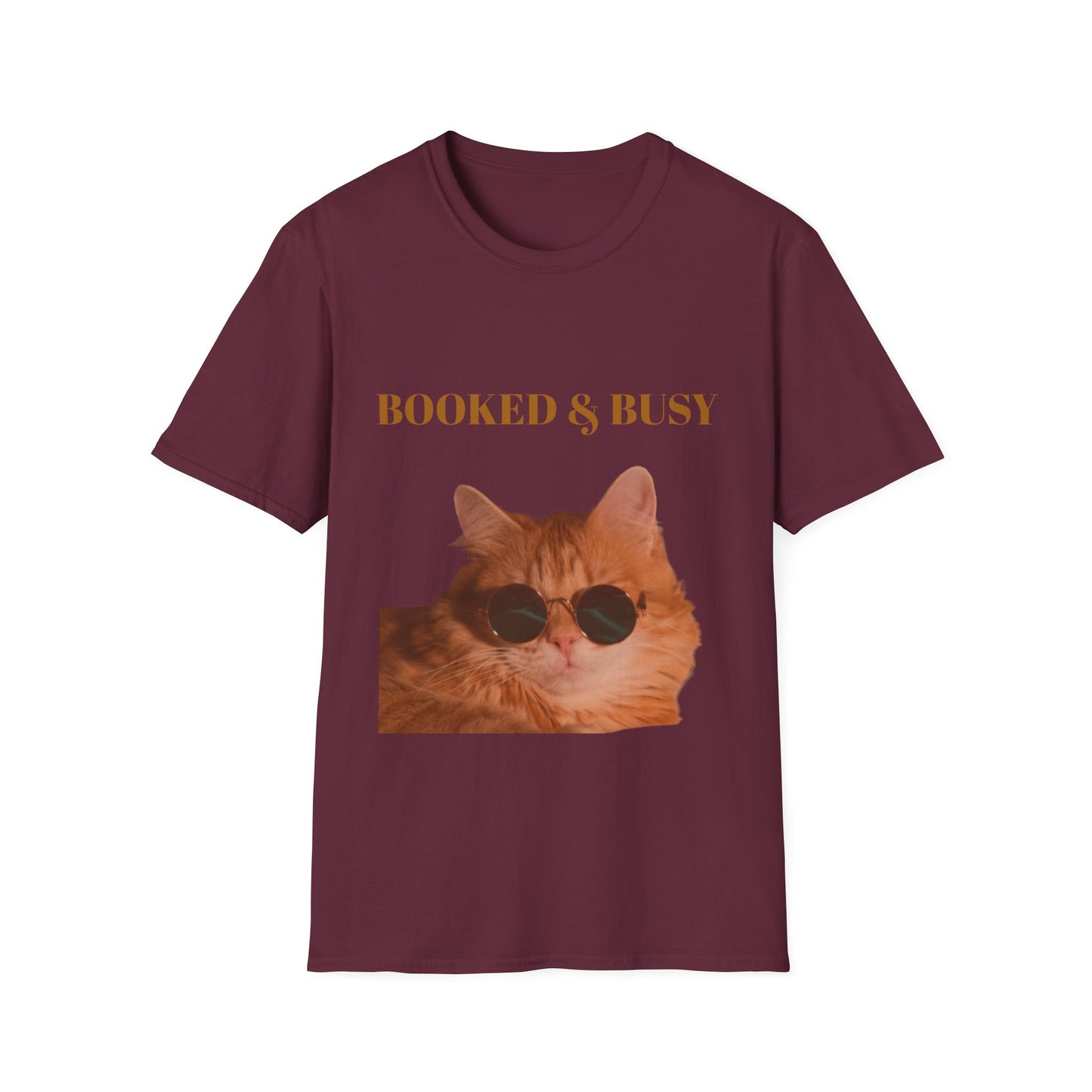 Funny Cat T-Shirt – “Booked & Busy” Unisex Softstyle Tee – Casual, Comfortable Shirt for Cat Lovers with a Playful, Motivational Message