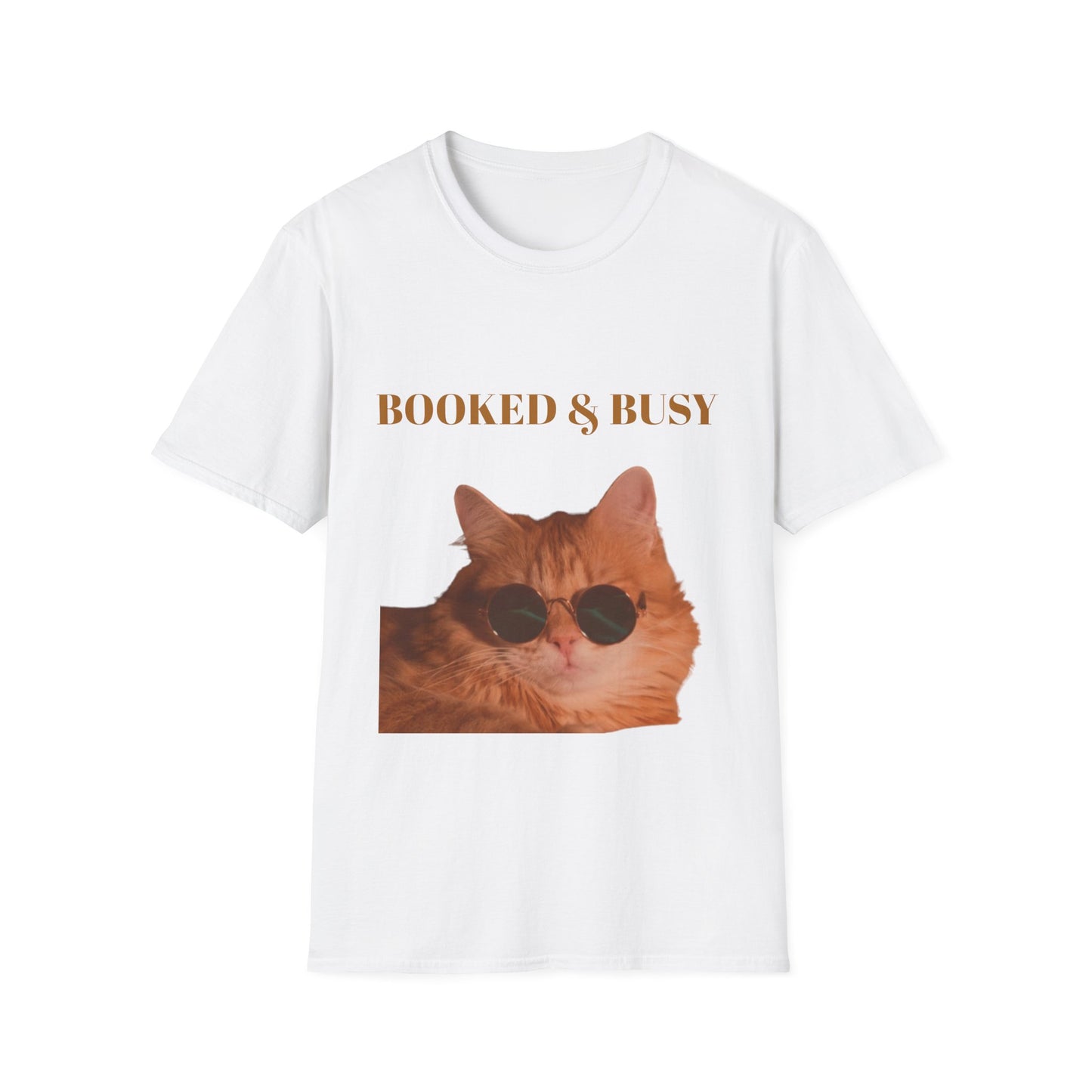 Funny Cat T-Shirt – “Booked & Busy” Unisex Softstyle Tee – Casual, Comfortable Shirt for Cat Lovers with a Playful, Motivational Message