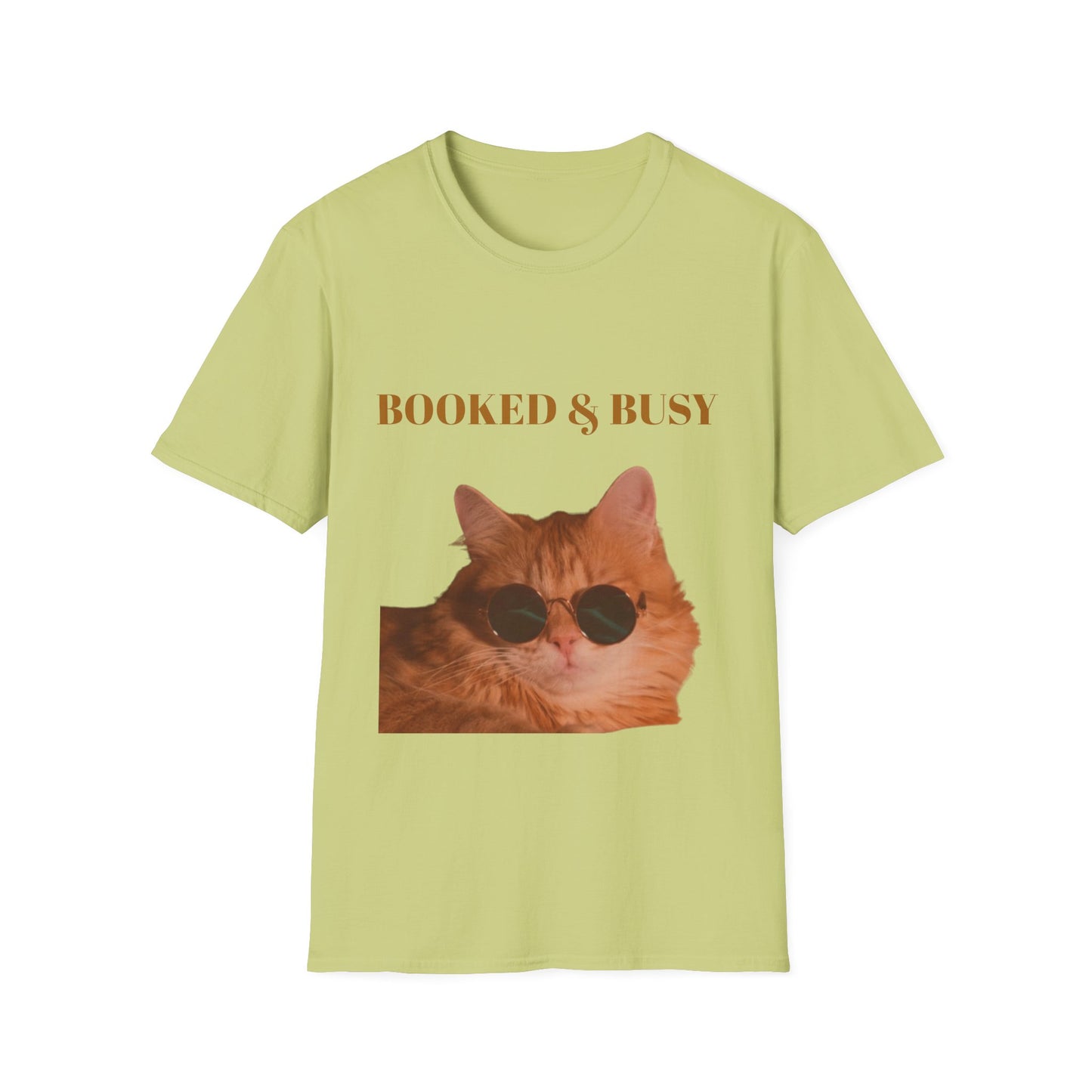 Funny Cat T-Shirt – “Booked & Busy” Unisex Softstyle Tee – Casual, Comfortable Shirt for Cat Lovers with a Playful, Motivational Message