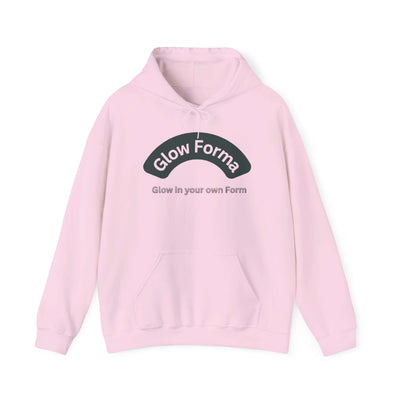 Glow Forma Heavy Blend Hoodie | Unisex Sweatshirt for Comfort in pink with graphic design.