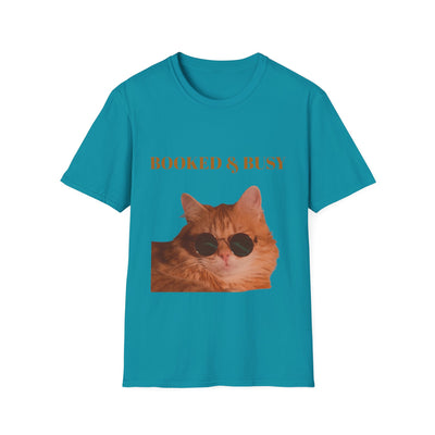 Funny Cat T-Shirt – “Booked & Busy” Unisex Softstyle Tee – Casual, Comfortable Shirt for Cat Lovers with a Playful, Motivational Message
