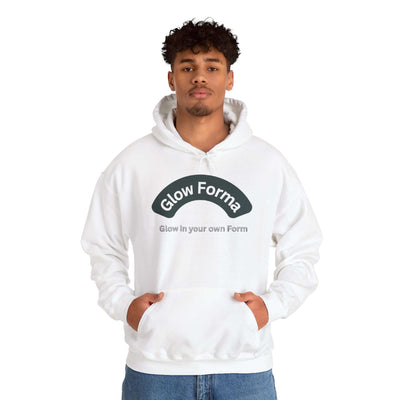 Glow Forma Heavy Blend Hoodie | Unisex Sweatshirt for Comfort worn by a young man, showcasing front design.