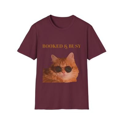 Funny Cat T-Shirt – “Booked & Busy” Unisex Softstyle Tee – Casual, Comfortable Shirt for Cat Lovers with a Playful, Motivational Message