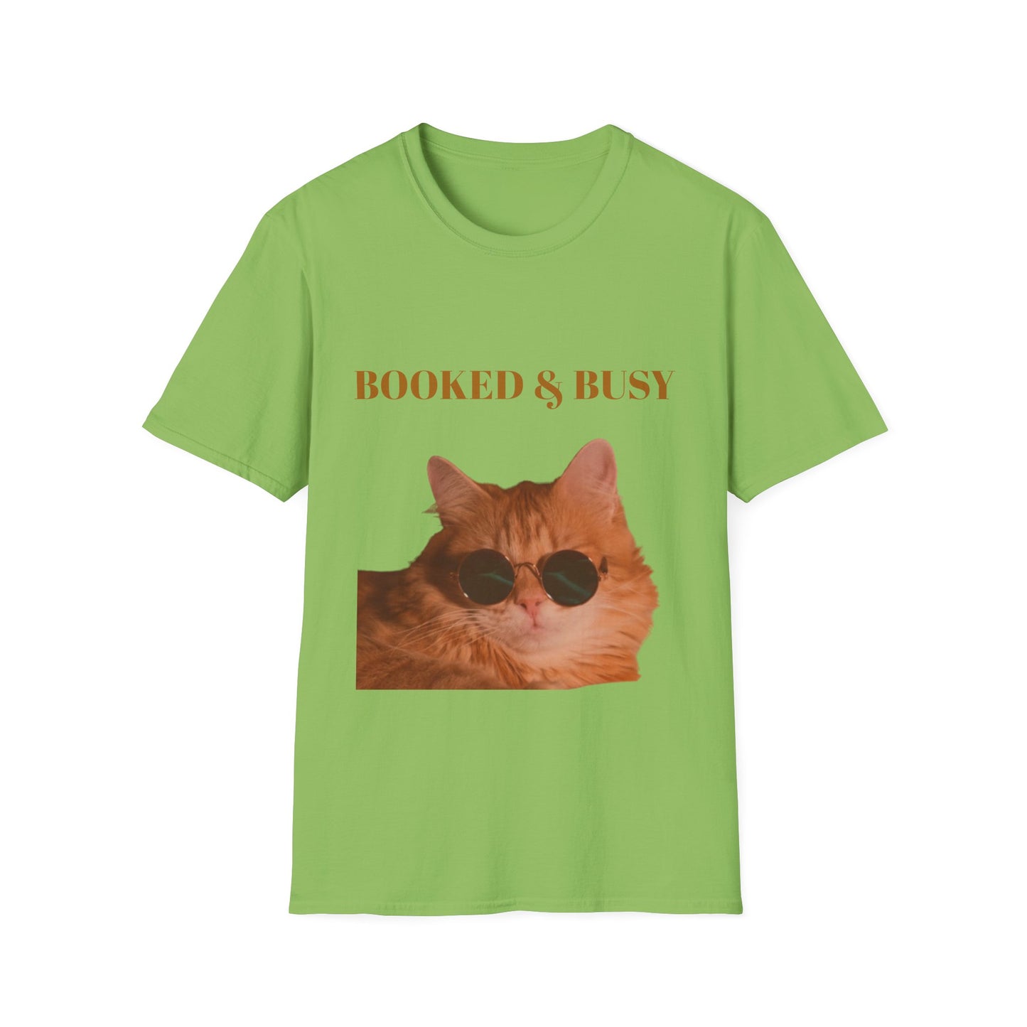 Funny Cat T-Shirt – “Booked & Busy” Unisex Softstyle Tee – Casual, Comfortable Shirt for Cat Lovers with a Playful, Motivational Message