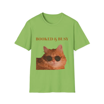 Funny Cat T-Shirt – “Booked & Busy” Unisex Softstyle Tee – Casual, Comfortable Shirt for Cat Lovers with a Playful, Motivational Message