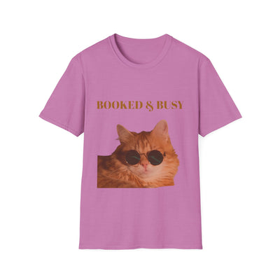 Funny Cat T-Shirt – “Booked & Busy” Unisex Softstyle Tee – Casual, Comfortable Shirt for Cat Lovers with a Playful, Motivational Message