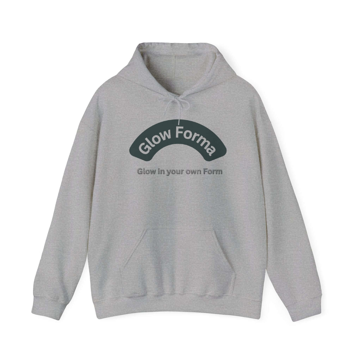 Glow Forma Heavy Blend Hoodie | Unisex Sweatshirt for Comfort in grey color with a stylish logo.
