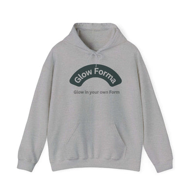 Glow Forma Heavy Blend Hoodie | Unisex Sweatshirt for Comfort in grey color with a stylish logo.