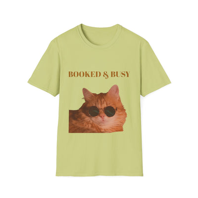Funny Cat T-Shirt – “Booked & Busy” Unisex Softstyle Tee – Casual, Comfortable Shirt for Cat Lovers with a Playful, Motivational Message